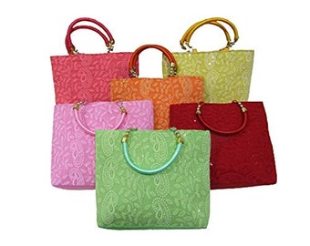 Wholesale Lot of 5 To 100 Pcs Indian Handmade Women's Chikankari Embroidered Handbag, Bridesmaid Wedding Favor Bags, Return Gifts For Guests