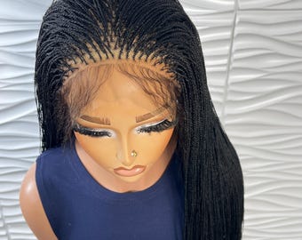 Perruque micro torsadée prête à être expédiée, perruque tressée en dentelle sur le devant, perruque tressée entièrement en dentelle, tresses micro million, nano torsade, perruques pour femmes noires.