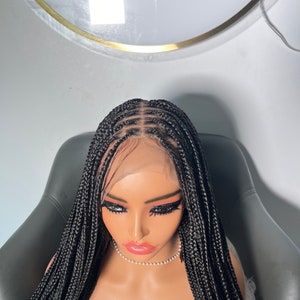 Black Knotless Box Braided Wig: 34 Inch Full Lace, Glueless
