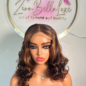 Tina Unit Bounce Curls Wig Closure – 16&quot; Exotic Brown Human Hair, Glueless Lace Wig for Women