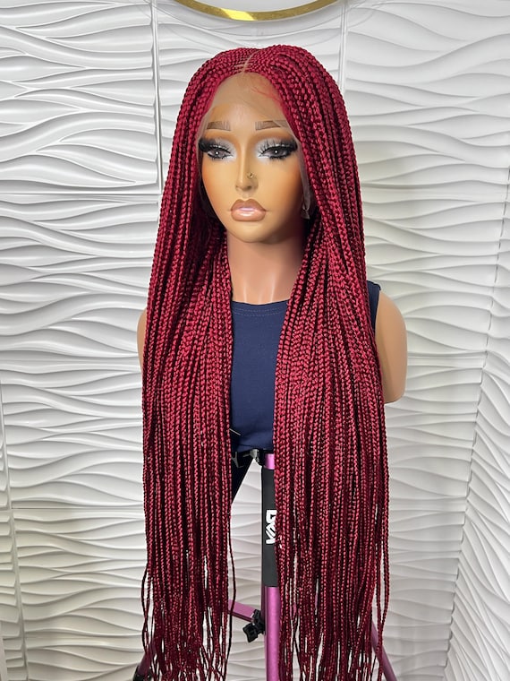 Burgundy braided wig on a frontal Burgundy Deep Wave 13x4 Transparent Lace Front Wig – Private  main image 2