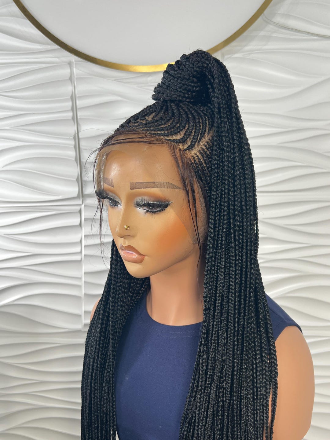360 Lace Cornrow Braided Wig: Glueless Black Wig, 28-30 Inch - Etsy