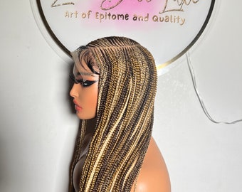 Cornrow Glueless Braided Lace Wig – 28-30&quot; Multicolored Blonde & Gold Braids, Full Closure, Ready to Ship