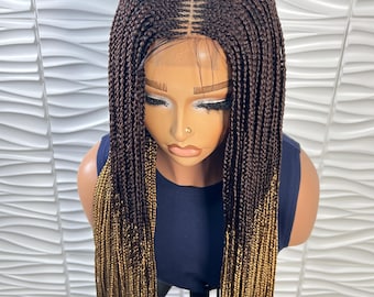 Handmade Cornrow Braided Wig: Black & Gold Ombré, Lace Front