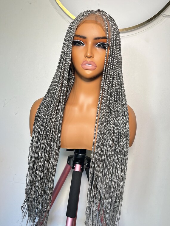 ?Kalynn R. 24” BLACK & GREY Braided LaceFront WIG Braid Lace Front Wigs: Ombre Grey Synthetic Lace Front  main image 3