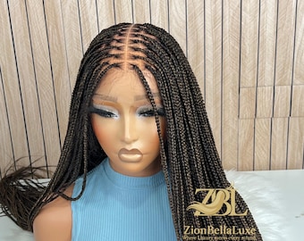 Full Lace Brown mix Braided wig, 30 inches knotless Braids style.