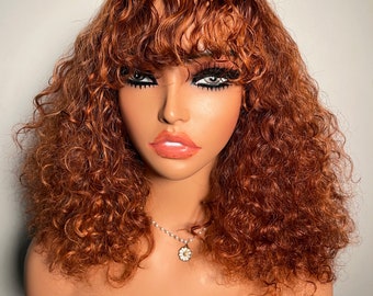 SDD fringe/bang curls, brown human hair curls,14 inches curly wig, Exotic curls wig, soft curls,full curls,glue less wig,wig for women