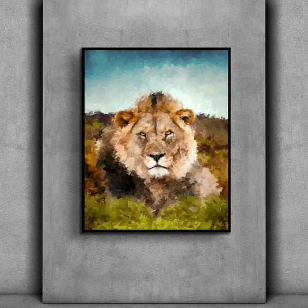 Original Abstract Lion Painting | Lion Watercolor Art Print | African Safari Wildlife Poster | Modern Animal Wall Canvas