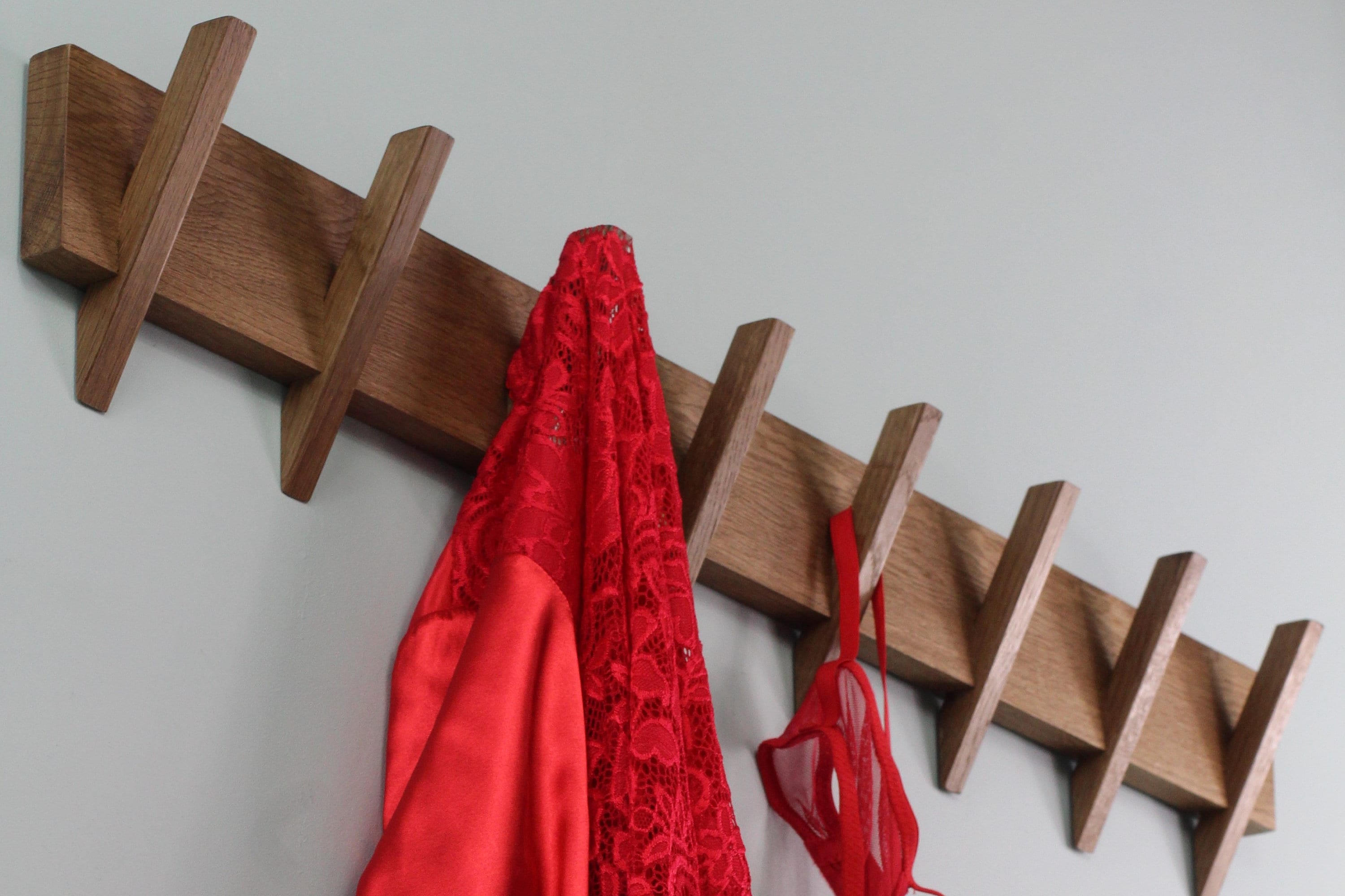 Modern Fumed Oak Rack With 45678 Hooks/ Wall Mount Coat Rack/ Oak Coat Rack/ Clothing Rack
