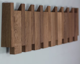 Modern piano fumed oak coat rack, Wooden wall hanger, Flip down wall coat rack, Coat rack wall mount, Oak wood rack, Wall mounted organizer
