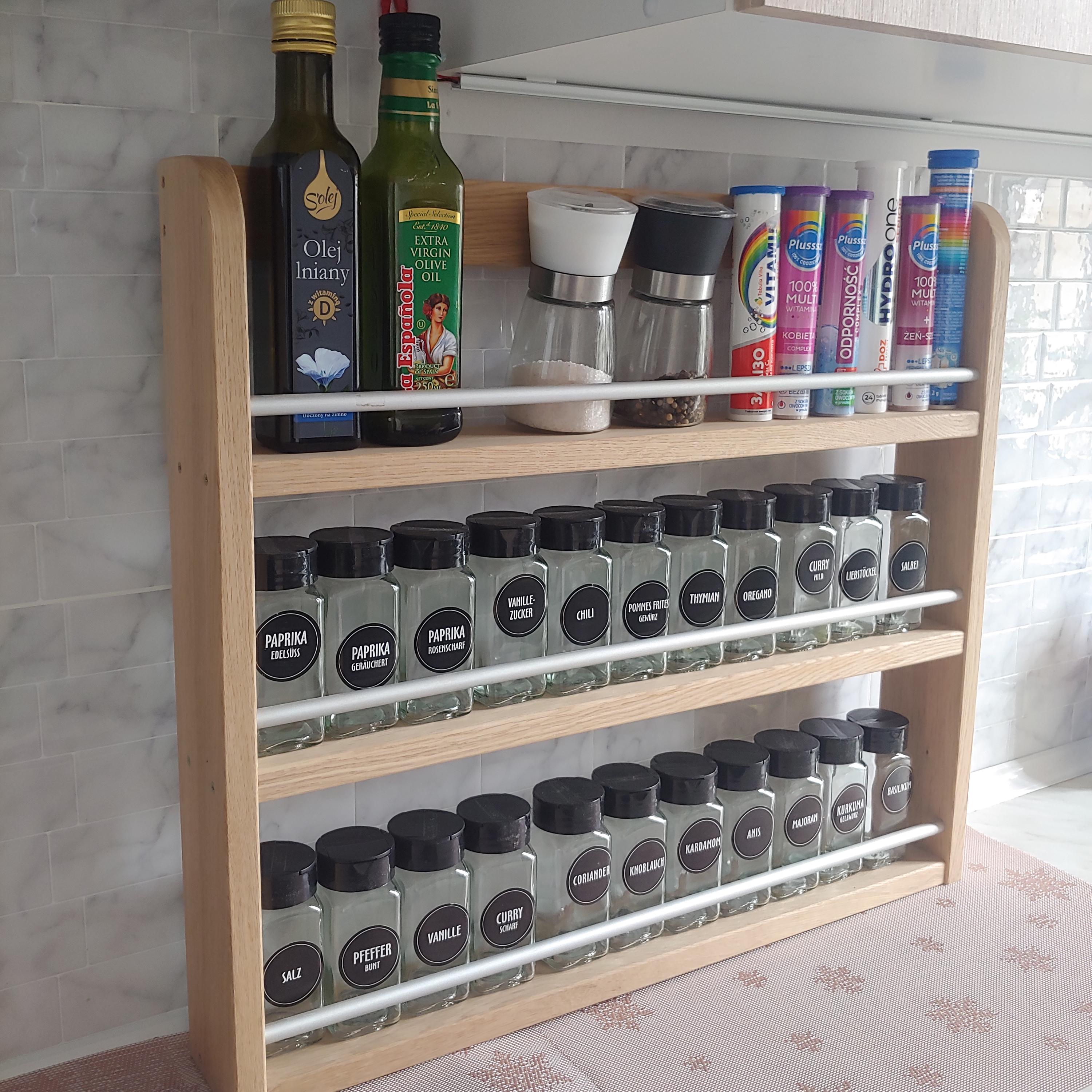 Spice Rack Wire Rails Wooden Spice Rack With Aluminium Rails, Spice Holder, Spice Organizer ...