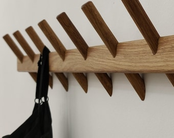 Coat rack/ Wood wall oak coat rack with 3-8 fumed oak hooks/ Wooden oak wall hanger/ Towel rack/ Hat rack/ Wall mounted organizer