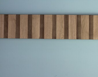 Modern piano oak coat rack with fumed oak hooks , Wooden wall hanger, Flip down wall coat rack, Oak wood rack, Wall mounted organizer