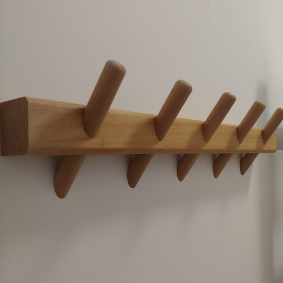 Garderobenleiste / Handtuchhalter / Hakenleiste / Handtuchhalter / Handtuchhalter / Wandgarderobe aus Holz in Buche mit 3-10 Haken