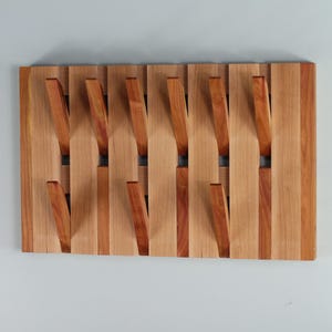 Piano beech coat rack with beech hook coated with linseed oil mahogany color 2-Tiers, Modern wood wall hanger, Wall mounted organizer