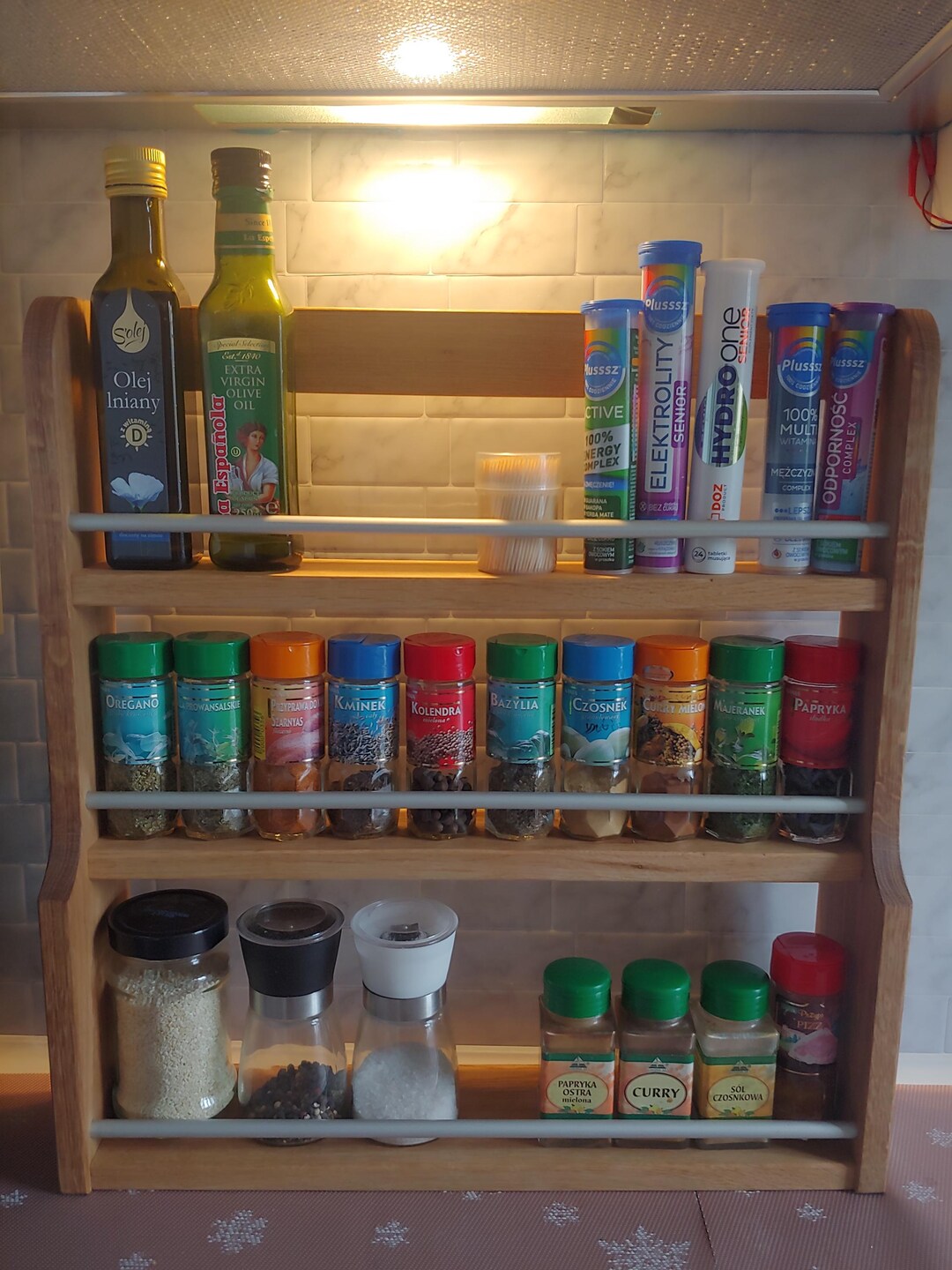 Wooden Spice Rack With Aluminium Rails, Spice Holder, Spice Organizer ...