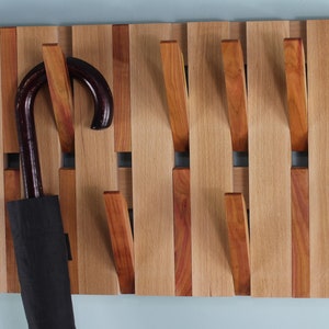 Piano beech coat rack with beech hook coated with linseed oil mahogany color 2-Tiers, Modern wood wall hanger, Wall mounted organizer