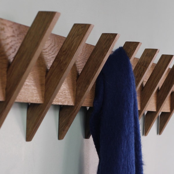 Wall Mount fumed oak coat rack/ Modern rack with  4-5-6-7-8 hooks/ Oak rack/ Clothing rack/ Coat rack/ Hat rack/ Towel rack/ Wall coat rack/