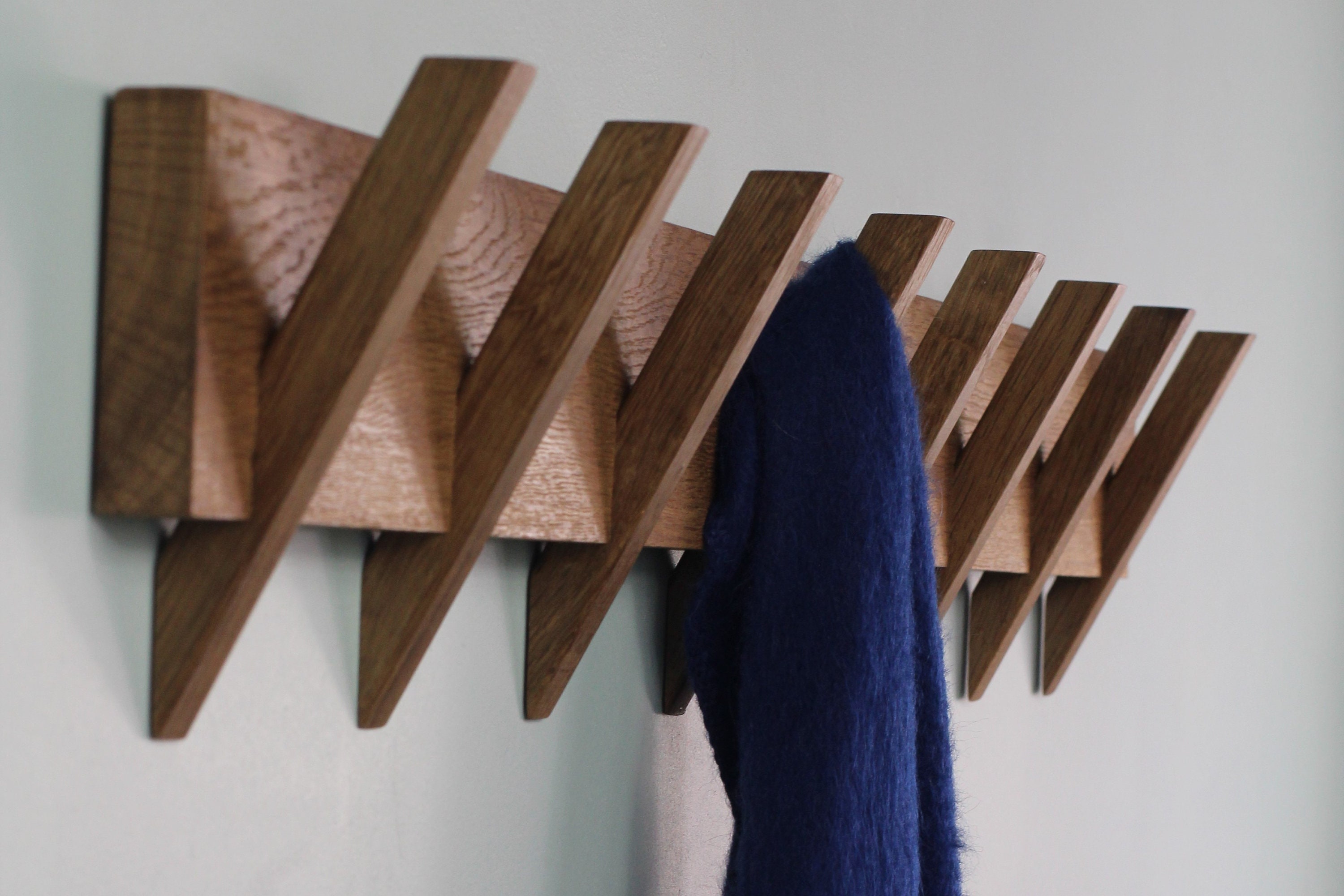 Modern Fumed Oak Rack With 45678 Hooks/ Wall Mount Coat Rack/ Oak Coat Rack/ Clothing Rack