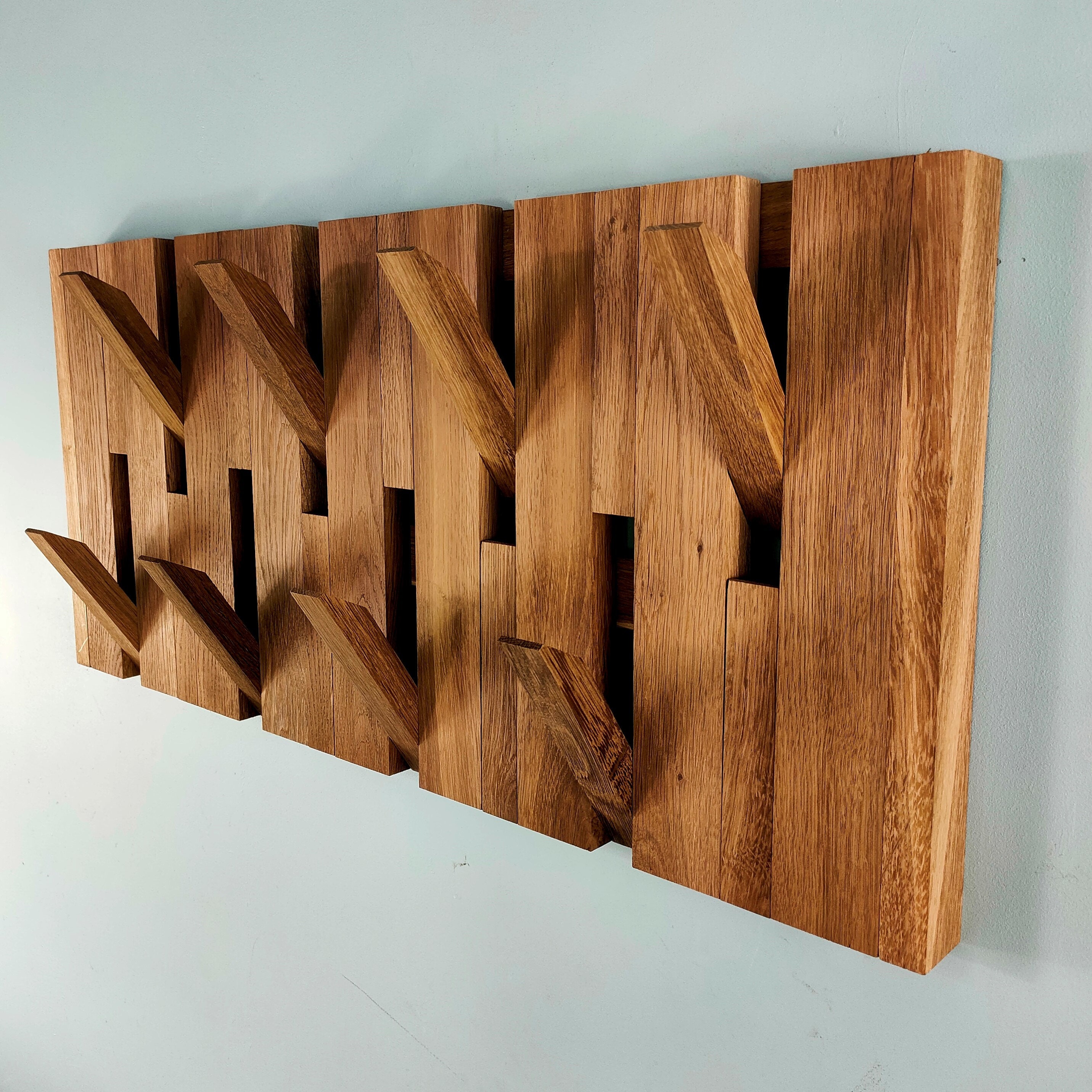 Piano Fumed Oak 2-tiers Coat Rack, Modern Wood Wall Hanger, Flip