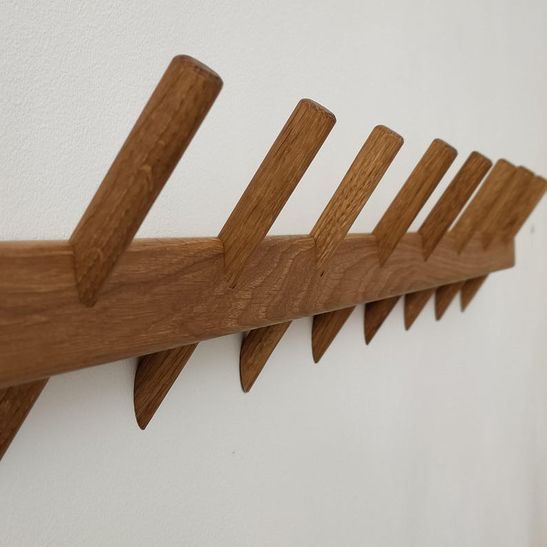Angled Coat Rails Coat Rack/ Wooden Oak Wall Hanger/ Clothing Oak Wall Rack With 3-8 ...