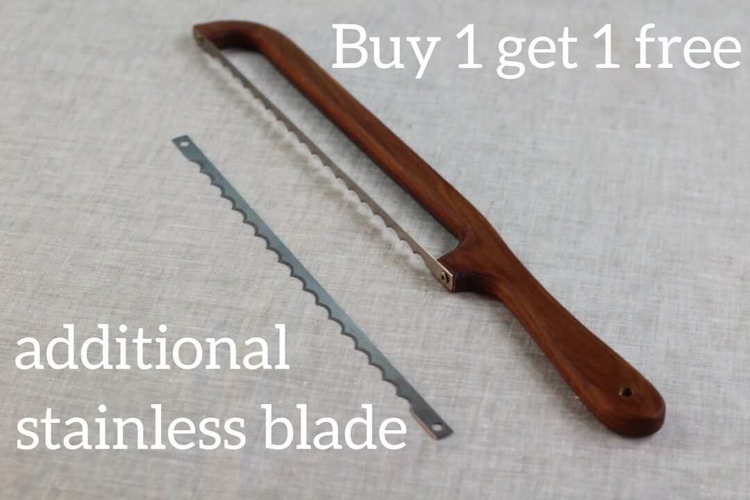 Original Oak Wood Bow Bread Knife With Additional Blade, Bread Bow