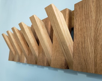 Piano wall oak coat rack, Wooden wall hanger, Flip down wall coat rack, Coat rack wall mount, Oak wood rack, Wall mounted organizer