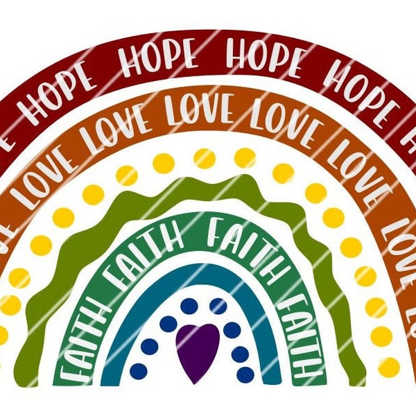 Plotterdatei Regenbogen mit Schriftzug Hope - Love - Faith als SVG, DXF, PNG und Pdf Datei