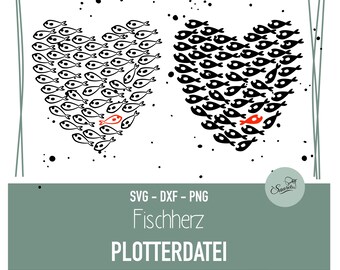 Plotter file fish heart as SVG, DXF and PNG file