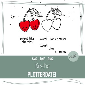 Könnte beinhalten: Schwarz-weiß-Linienzeichnung von zwei Kirschen mit lächelnden Gesichtern. Eine Kirsche ist rot und die andere weiß. Der Text "sweet like cherries" steht unter dem Bild.