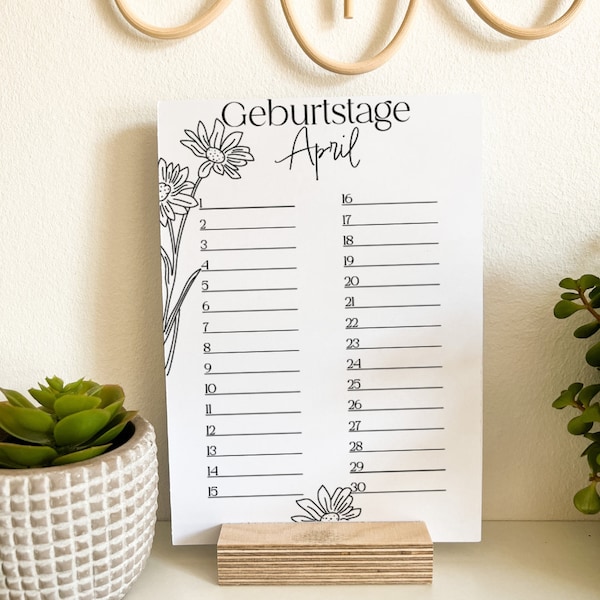 Geburtstagskalender | Tischkalender | Kalender | Monatsblumen