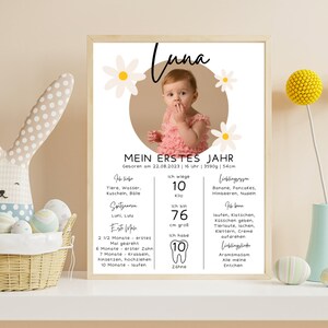 Geburtstagsposter Gänseblümchen | Erster Geburtstag | Kinderzimmerdekoration | Blumen