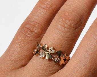 Heart Eternity Moissanite-ring • In het laboratorium gekweekte diamanten trouwring • Sierlijke gouden beloftering • Stapelbare vintage geïnspireerde jubileumring