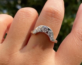5 Stone Curved Eternity Band 1 TCW Round Moissanite or Lab Diamond. Sim Diamond Ring 925 Sterling Silver Matching Chevron Stack Ring for Her