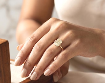 Emerald Cut Moissanite Engagement Ring 14K Gold • Lab Grown Diamond Emerald Ring for Women • Radiant Sim Diamond Minimalist Statement Ring