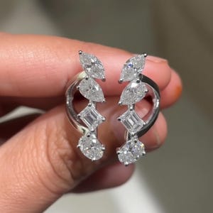 Moissanite Cluster Open Wrap Ring Lab Grown Diamond Contour Band Pear Marquise Oval Emerald Statement 10K Gold Ring• Sim Diamond Bridal Ring