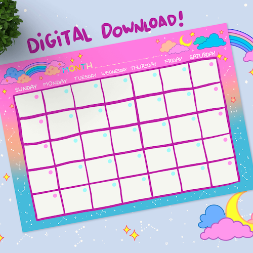 Undated Monthly Calendar Printable Planner Blank Sunday Etsy