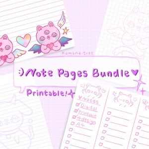 May include: A printable note page bundle featuring cute cartoon cats with wings and hearts. The bundle includes digital, printable, A4 design notes.