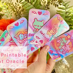 Printable Cat Oracle Cards | Digital Download| Channeled Messages| Twin Flame  |Soulmate |pink cute Kwaii tarot deck