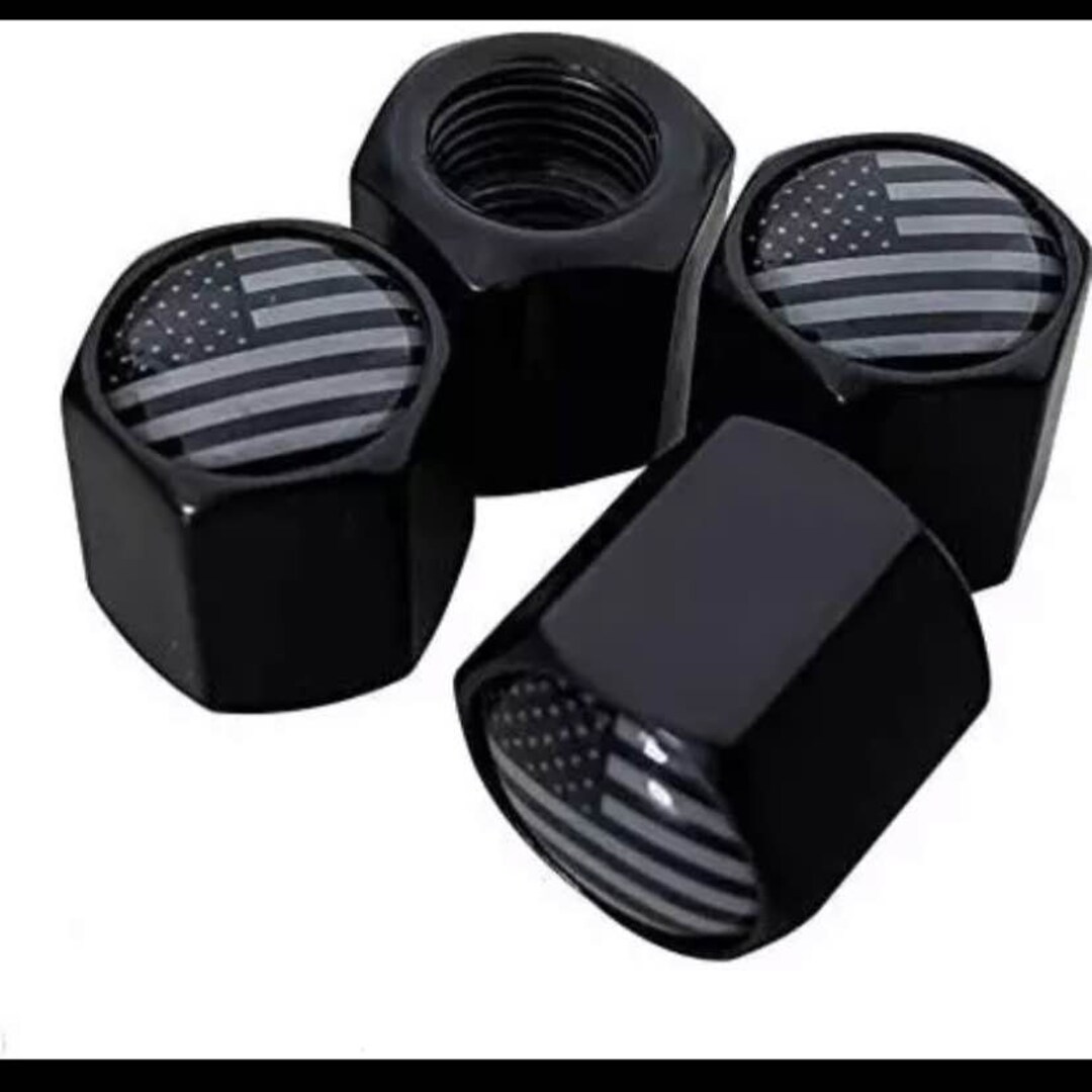 American Flag Valve Stem Cap Black Subdued Aluminum With Tire Wheel Rim