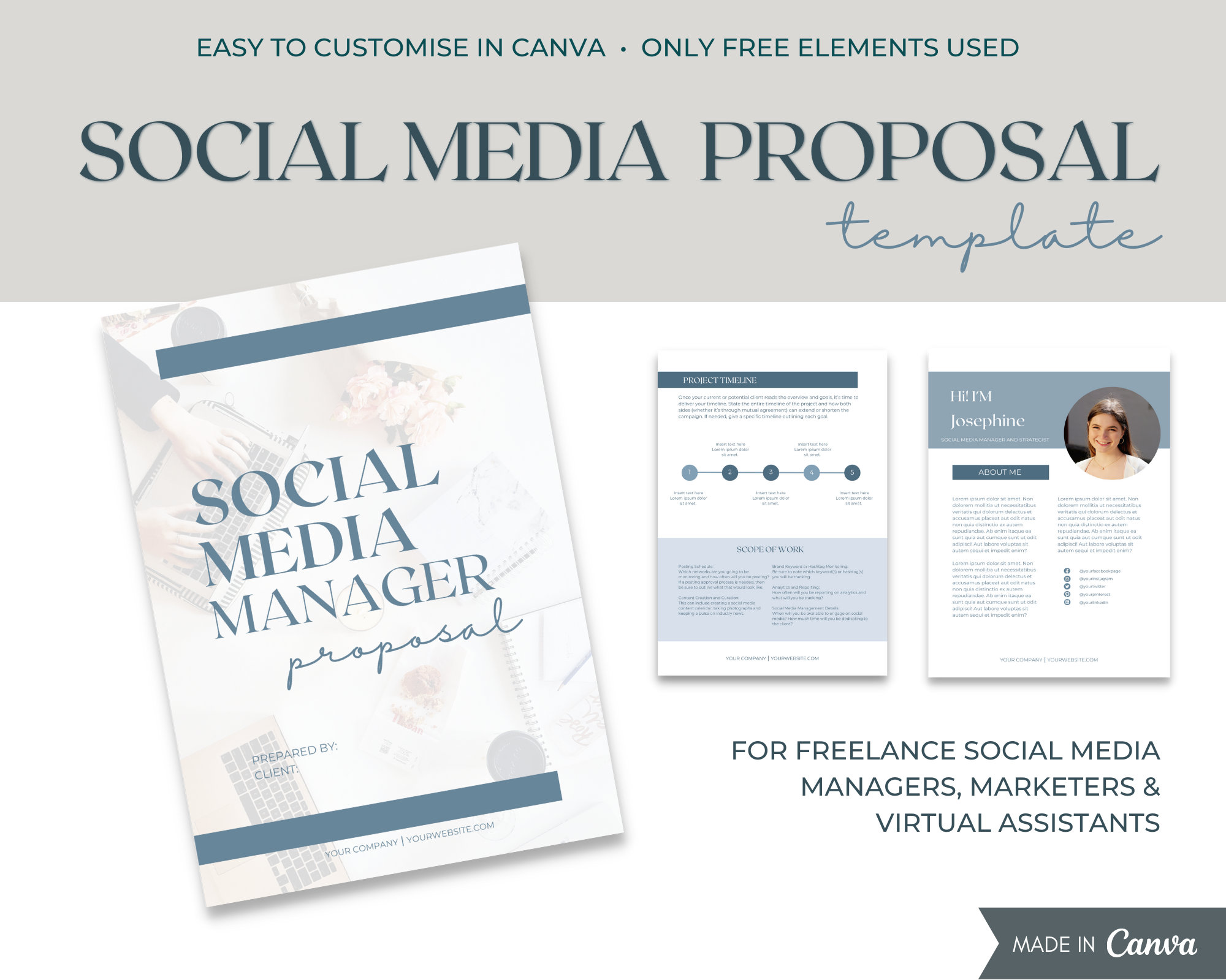 Social Media Proposal Template ⎮ Freelance Proposal ⎮ Editable Canva ...