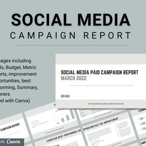 Paid Social Media Campaign Report Template | Social Media Manager | Ads Report | Canva Editable | Social Media Analytics report
