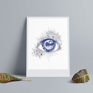 Oogwenskaart, elke gelegenheidskaart, surrealistisch kunstwerk, monochroom blauw, mindful gift, natuur geïnspireerd, gerecycled papier, poëtische kaart