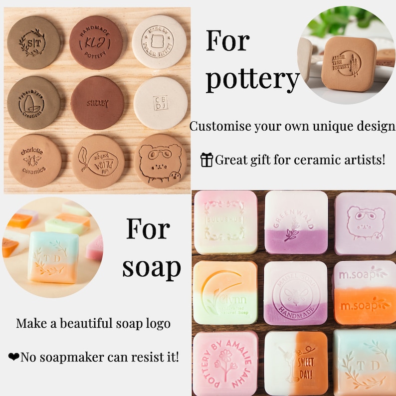 Custom Ceramics Stamp, Stamp for Soap,Personalized Pottery Stamp,Polymer Clay Stamp,Gift for Potters,Brass Clay Stamper Custom,Free Shipping image 3