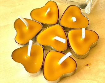 Pure Beeswax 10 Tea Candles Hearts Tealights Little hearts  Gift Little sweet hearts   Natural beeswax Love Handmade 100% organic Heart