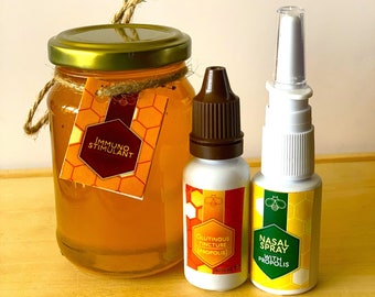 Set of bee products-propolis tincture-mix of honey,bee pollen , royal jelly, propolis-250g-nasal spray with propolis-