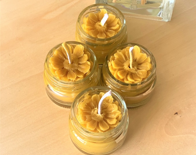 Pure Beeswax container candles Natural beeswax candle 4 candles in a jar Candles as a gift Candle flower