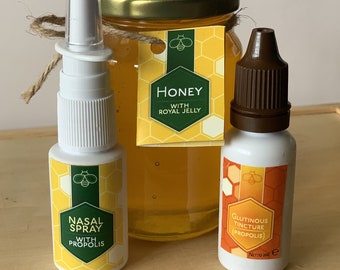 Set of bee immunostimulators-Nasal spray with propolis- Propolis tincture Honey with royal jelly