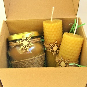 Velas de Navidad Velas de nido de abeja enrolladas a mano Fundidas a mano Copos de nieve Velas naturales de cera de abejas Vela en un frasco