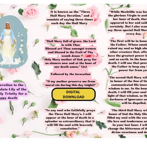 Carte de prière imprimable Je vous salue Marie, 3 Je vous salue Marie de la dévotion du lys blanc, brochure à trois volets prière catholique, téléchargement numérique